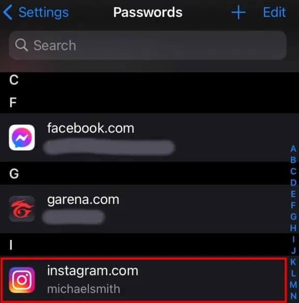 Password di Instagram